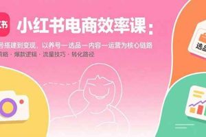 (15838期)小红书电商效率课:从账号搭建到变现,以养号-选品-内容-运营为核心链路