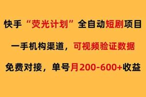 (17587期)快手荧光短剧,全自动代发,免费项目单号月200-600收益